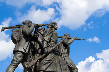 Fototapeta na wymiar Monument to the fallen Partisan fighters during the Second World War on the territory of Fruska Gora, Novi Sad, Serbia, Yugoslavia - image