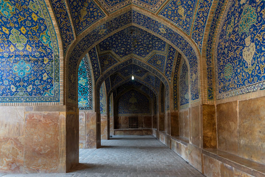 Details of the archs inside the Shah Mosque in Isfahan, Iran,