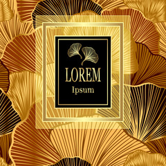 Template for package or flyer from Luxury background with  leaves  in brown gold  for cosmetic or perfume or shampoo or  for package of  tea or label or for brand book