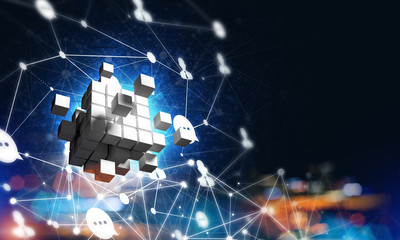Concept of Internet and networking with digital cube figure on dark background