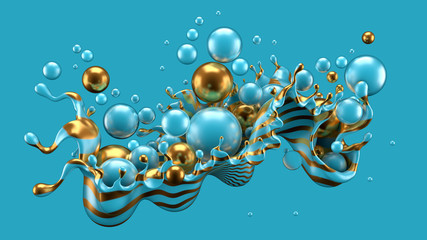 Abstract background with splash and ball..3d illustration, 3d rendering.