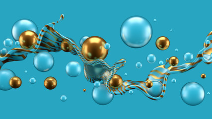 Abstract background with splash and ball..3d illustration, 3d rendering.