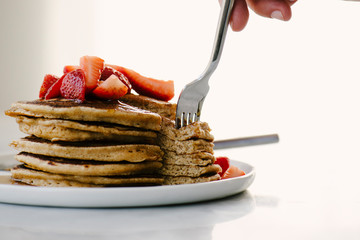 Whole grain pancake stack ready to eat