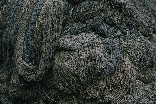Pile of commercial fishing nets and ropes