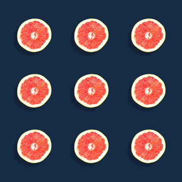 Pattern of 6 Grapefruits on Dark Navy Background