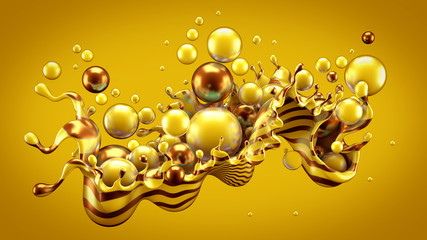 Abstract background with splash and ball..3d illustration, 3d rendering.