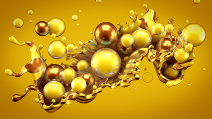 Abstract background with splash and ball..3d illustration, 3d rendering.