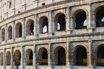View of the Colosseum in the sun.