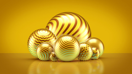 Effective composition with a group of objects, background and abstraction. 3d illustration, 3d rendering.