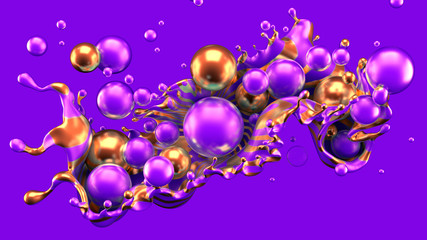 Abstract background with splash and ball..3d illustration, 3d rendering.