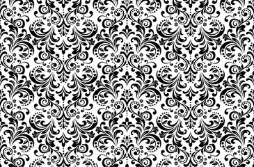 Bloemenpatroon. Vintage behang in de barokstijl. Naadloze vectorachtergrond. Wit en zwart ornament voor stof, behang, verpakking. Sierlijk damast bloemornament