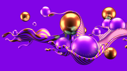 Abstract background with splash and ball..3d illustration, 3d rendering.