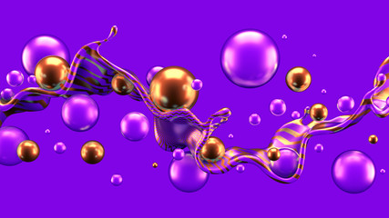Abstract background with splash and ball..3d illustration, 3d rendering.