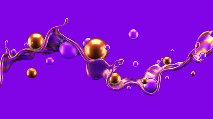 Abstract background with splash and ball..3d illustration, 3d rendering.