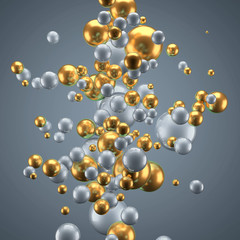 Beautiful group background with elements, color and gold. 3d illustration, 3d rendering.