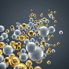 Beautiful group background with elements, color and gold. 3d illustration, 3d rendering.