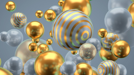 Beautiful group background with elements, color and gold. 3d illustration, 3d rendering.