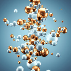 Beautiful group background with elements, color and gold. 3d illustration, 3d rendering.