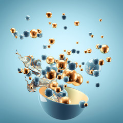 Beautiful group background with elements, color and gold. 3d illustration, 3d rendering.