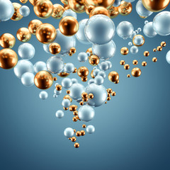 Beautiful group background with elements, color and gold. 3d illustration, 3d rendering.