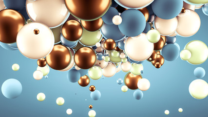 Beautiful group background with elements, color and gold. 3d illustration, 3d rendering.