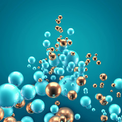 Beautiful group background with elements, color and gold. 3d illustration, 3d rendering.