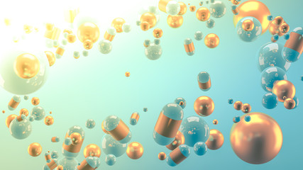 Beautiful group background with elements, color and gold. 3d illustration, 3d rendering.