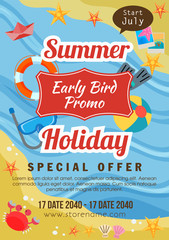 summer holiday early bird promo flat style beach theme