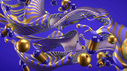 Fototapeta premium Beautiful group background with elements, color and gold. 3d illustration, 3d rendering.