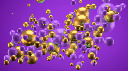 Beautiful group background with elements, color and gold. 3d illustration, 3d rendering.