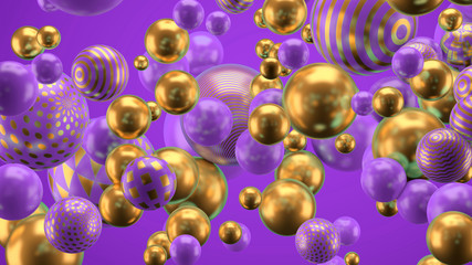 Beautiful group background with elements, color and gold. 3d illustration, 3d rendering.