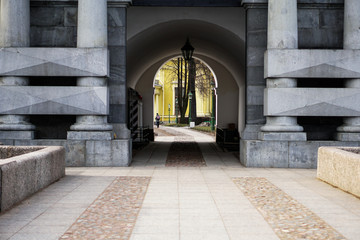 Fototapeta premium Arch in the wall of Peter and Paul Fortress at sunny winter day in St.Petersburg, Russia.