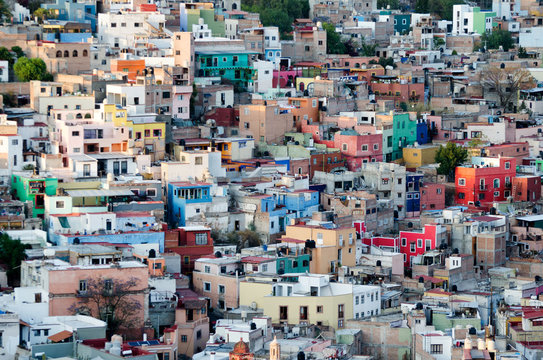 Aerial view to colorful houses in colonial style
