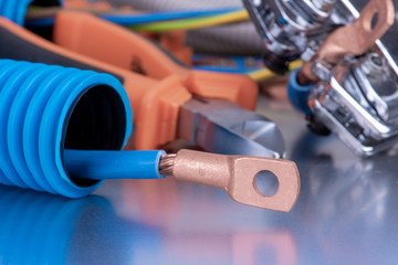 Fototapeta premium Electric component and tool to use in electrical installations