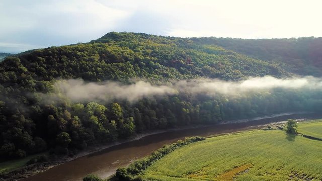 Aerial drone footage of the ruins Tintern Abbey, located on the Welsh boarders. 