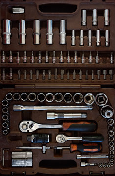 Set of mechanic tools in case