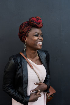 Portrait of black african woman laughing.