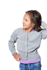 Fototapeta premium Portrait of cute little girl posing on white background