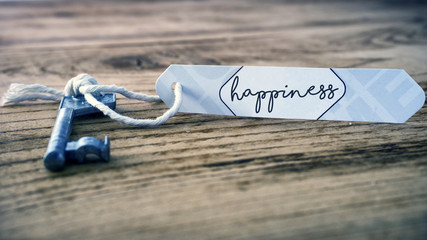 Old Key With Tag happiness concept motivational opening doors