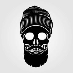 Hipster skull with mustache and bread. Vector illustration.