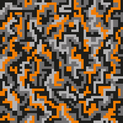 Abstract geometric seamless military camouflage covers pattern. Fashion Style Design gray with orange.