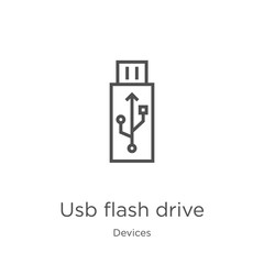 usb flash drive icon vector from devices collection. Thin line usb flash drive outline icon vector illustration. Outline, thin line usb flash drive icon for website design and mobile, app development. - obrazy, fototapety, plakaty