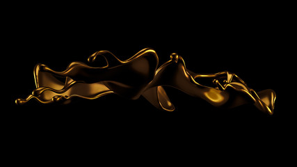 Elegant, luxury splash of gold liquid. 3d illustration, 3d rendering.