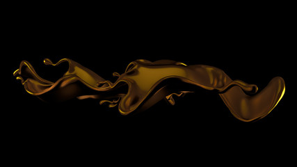 Elegant, luxury splash of gold liquid. 3d illustration, 3d rendering.