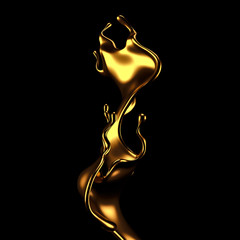 Elegant, luxury splash of gold liquid. 3d illustration, 3d rendering.
