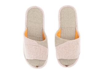 Top view on home slippers isolated on white background