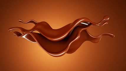 A splash of chocolate on a brown background. 3d illustration, 3d rendering.