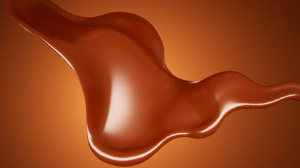 A splash of chocolate on a brown background. 3d illustration, 3d rendering.