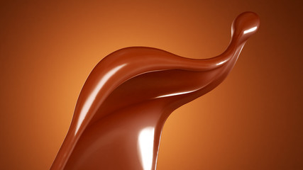 A splash of chocolate on a brown background. 3d illustration, 3d rendering.