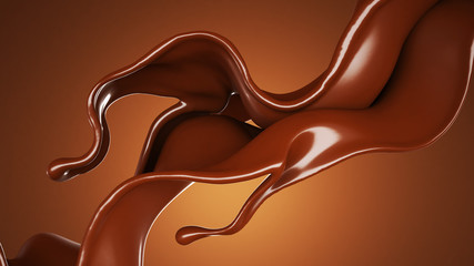 A splash of chocolate on a brown background. 3d illustration, 3d rendering.